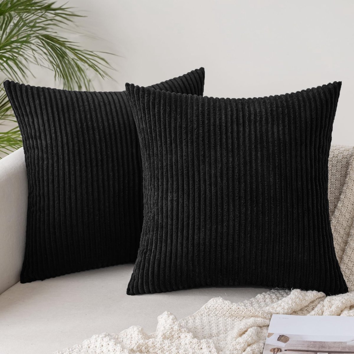 Goodivery ® Stijlvolle Set van 2 Corduroy Kussenhoezen voor Diverse Interieurs, Zwart, 50 x 50 cm, Comfortabel en Elegant Design