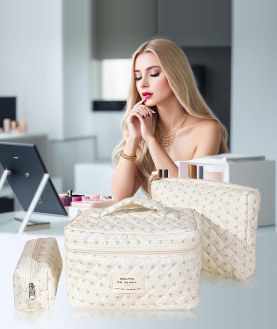 Ensemble de Fleurs floral élégant 3 pièces : trousse de maquillage spacieuse avec fermeture éclair pour femmes et Filles