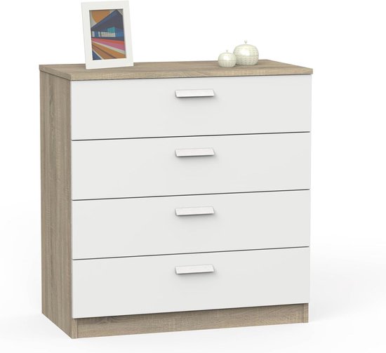 Songvas Set van 2 commode wit met 4 laden, 60 cm brede ladekast en dressoir, opbergruimte, commodekast voor slaapkamer, woonkamer, kantoor en ingang, 60 x 40 x 98 cm (l x b x h Songvas Set van 2 commode wit met 4 laden, 60 cm brede ladekast en dressoir, opbergruimte, commodekast voor slaapkamer, woonkamer, kantoor en ingang, 60 x 40 x 98 cm (l x b x h