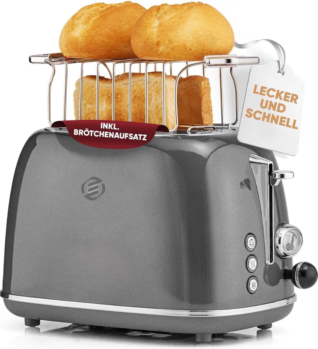 Equivera Broodrooster met Tostiklemmen - Meerdere Warmteniveaus - Toaster - Brede Sleuven - Retro Toaster - Croque Monsieur