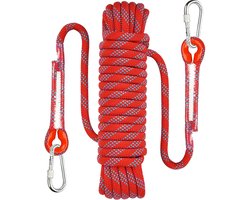 Klimtouw - 10 Mm Dikte - 10 Meter Touw - 1000 Kg Trekkracht - Inclusief Karabijnhaak - Outdoor Survival Touw - Paracord - Parachute - Parachute Koord - Kamperen - Boot - Outdoor - Slijtvast - Sterk Draagvermogen - Rood