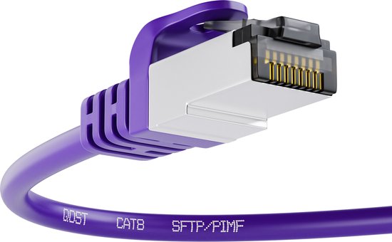 Qost - Câble Internet CAT8.1 - SFTP / PiMF LZSH - 40 Gbit/s / 2000 MHz - Connecteurs RJ45 - Câble patch / Câble réseau - 5 mètres - Violet