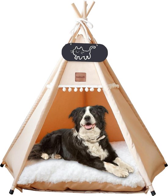 Tipi-tent voor huisdieren, hondentent, kattentent, 60 x 60 x 70 cm, huisdierentent, huizen met dubbelzijdig kussen, afneembaar en wasbaar, huisdierbed, opvouwbaar, huisdier, hondenbed, kattenbed