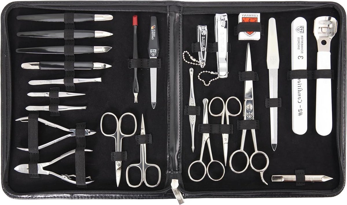 Goedkoopste Manicure Set 7-dlg. Mega Varese Nagelset Etui Zwart Kunstleer - Nagelschaar Nageltang Haarschaar Nagelknipper