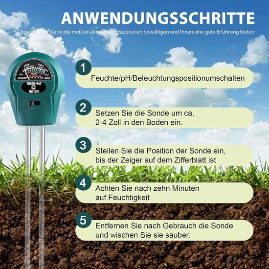 Equivera PH Mètre - PH Mètre Jardin - PH Mètre Jardin - PH Mètre Water - Test PH Sol - PH Mètre Sol - PH Mètre Herbe - PH Mètre Pelouse - Humidimètre - Humidimètre - Sol Mètre