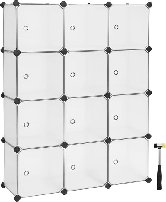 Meuble De Rangement SONGMICS 12 Cubes - Avec Portes - Plastique Noir - Dimensions 93x123x31cm - Montage Facile