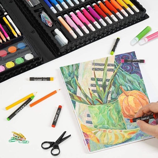 Jojoy - Boîte à dessin pour Enfants - Étui à dessin - Ensemble de dessin - Ensemble de peinture - 150 pièces - Crayons de couleur - Aquarelle - Crayons - Étui à colorier - ARTDECK