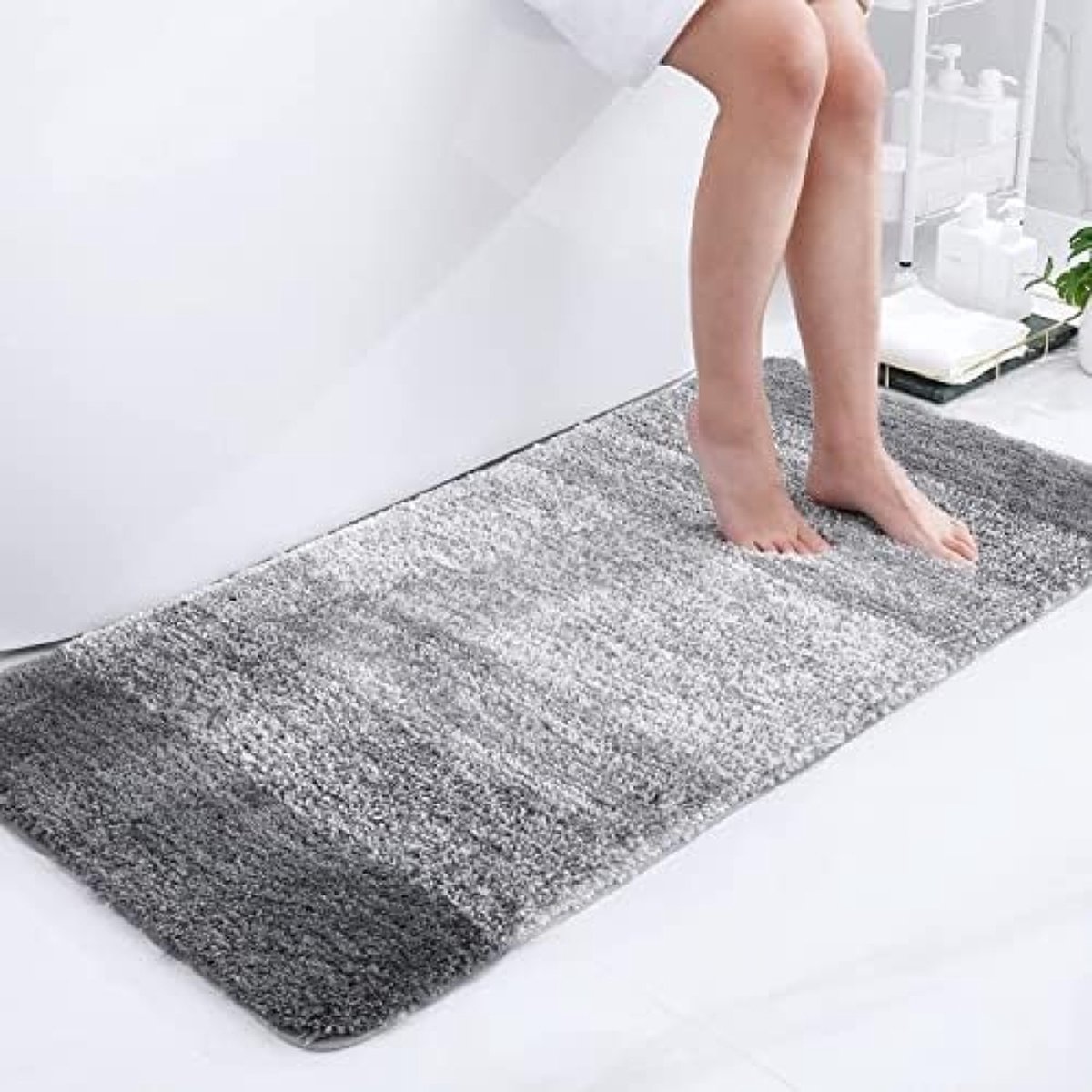Zacht badkamertapijt, 60 x 120 cm, antislip, wasbaar, badmat, hoogpolig, microvezel, absorberend, douchemat