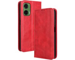 Coverup Hoesje - Geschikt voor Motorola Moto G35 Hoesje - Coverup Vintage Style Book Case - Rood