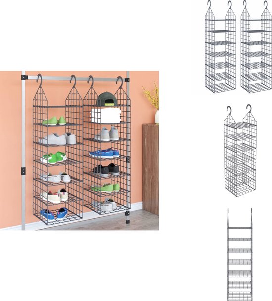 vidaXL Organisateur de placard suspendu - Organisateurs de placard suspendus - Organisateur de placard - Rangement de placard - Organisateurs de placard suspendus 2 pièces avec 7 étagères