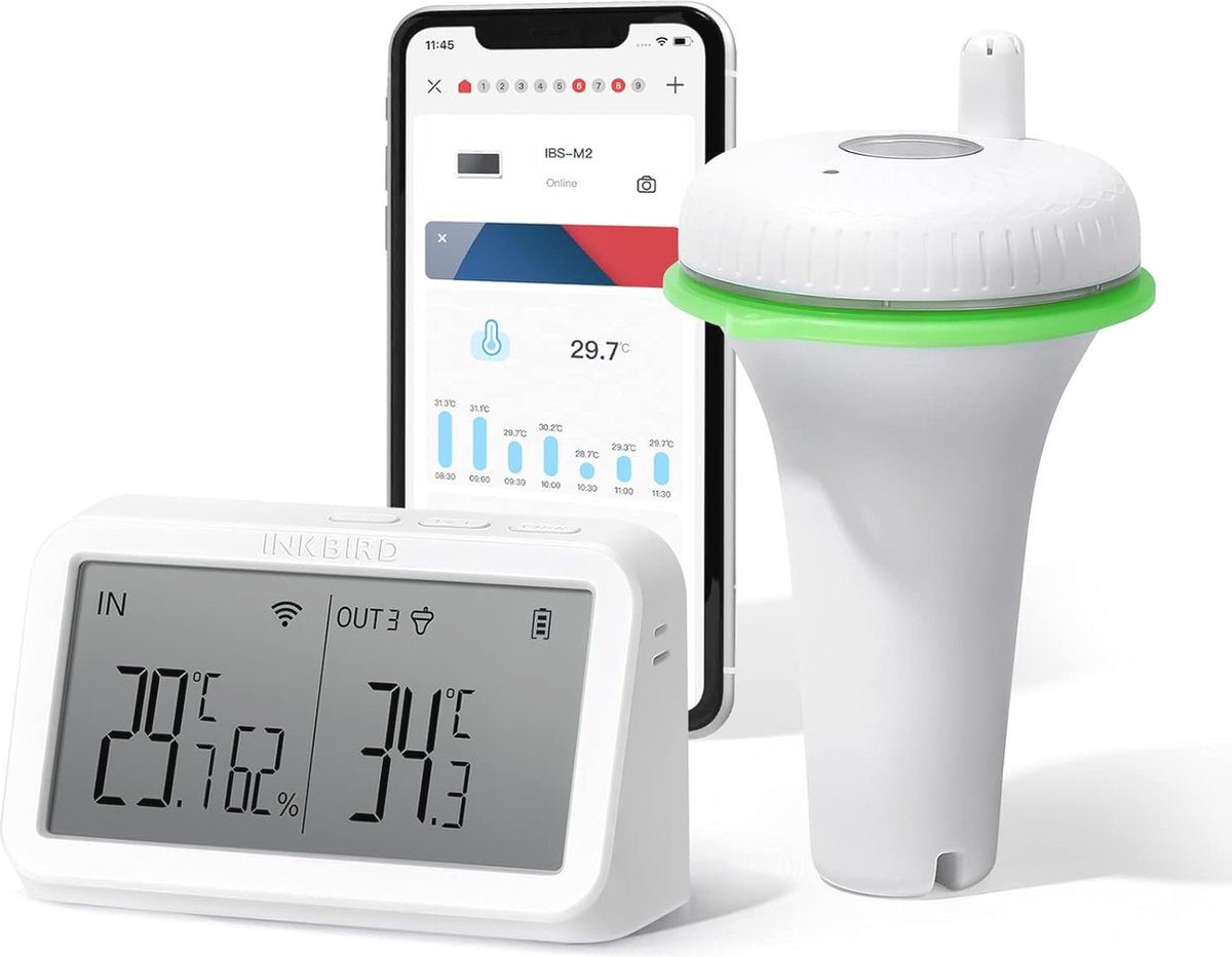Raddy PT-2 draadloze zwembadthermometer drijvend, gemakkelijk afleesbaar, IPX7 watertemperatuurthermometer met wekker, watercomfortniveau, uiterst nauwkeurige sensor voor zwembad, whirlpool, badkuip