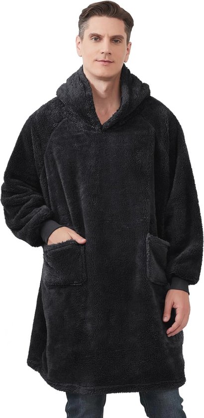 Draagbare deken hoodie voor vrouwen mannen kinderen oversized deken sweatshirt met 2 en mouwen, super zachte warme comfortabele pluche capuchon deken, Blauw, Eén maat Draagbare deken hoodie voor vrouwen mannen kinderen oversized deken sweatshirt met 2 en mouwen, super zachte warme comfortabele pluche capuchon deken, Blauw, Eén maat