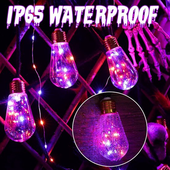 Halloween-verlichting op zonne-energie, 2 x 23 m, 200 oranje led-lampen