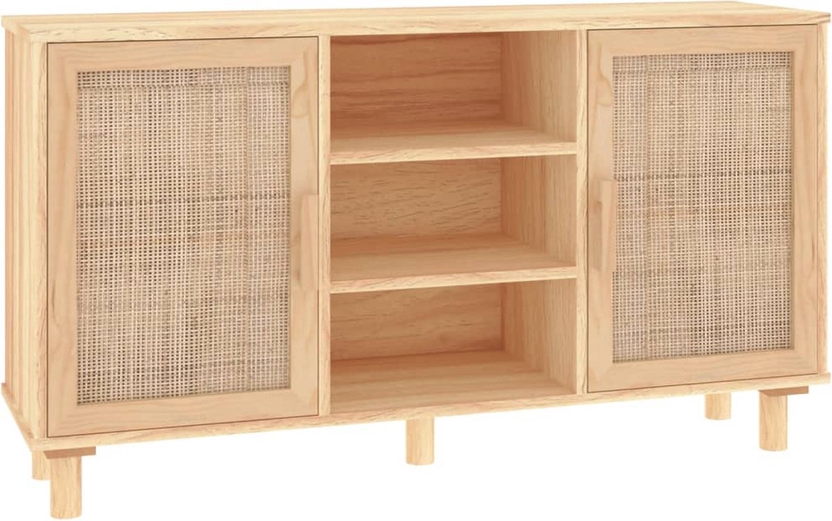 vidaXL Dressoir - Dressoirs - Kast - Wandkast - Dressoir 105x30x60 cm massief grenenhout en rattan bruin