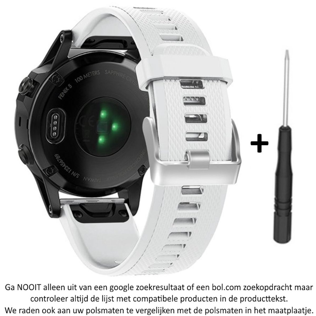 Wit Siliconen horlogebandje geschikt voor Garmin Fenix 5 ( 5 Plus  Sapphire) - Forerunner 935-945 - Quatix 5 5 Sapphire - Fenix 6 6 Plus - Approach S60  S62 - MARQ devices - D2 Delta - Quickfit Compatibel - 22 mm white smartwatch band