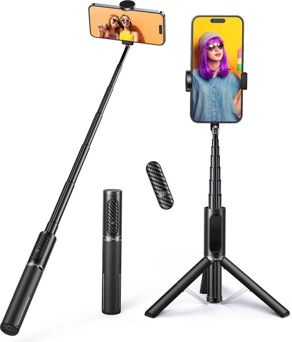Mini Verlengbare 3 in 1 Aluminium Selfie Stick met Draadloze Verre en Driepoottribune - iPhone Samsung - 270 Omwenteling - Bluetooth - Selfie Stick Driepoot
