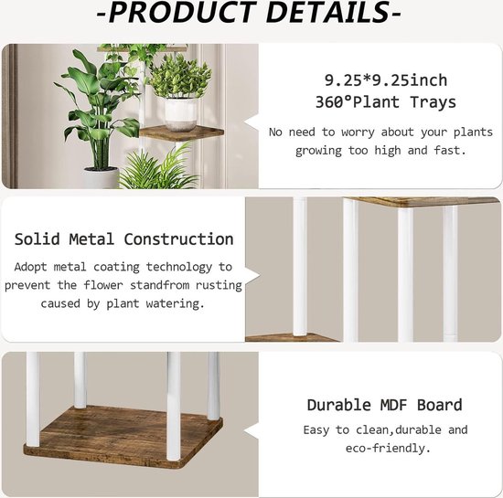 LINZINAR Plant Stand 4 Tier 5 Potted Plant Indoor Shelf Multiple Stands for Garden Corner Balcony Living Room (4 Tier 5 Potted, White