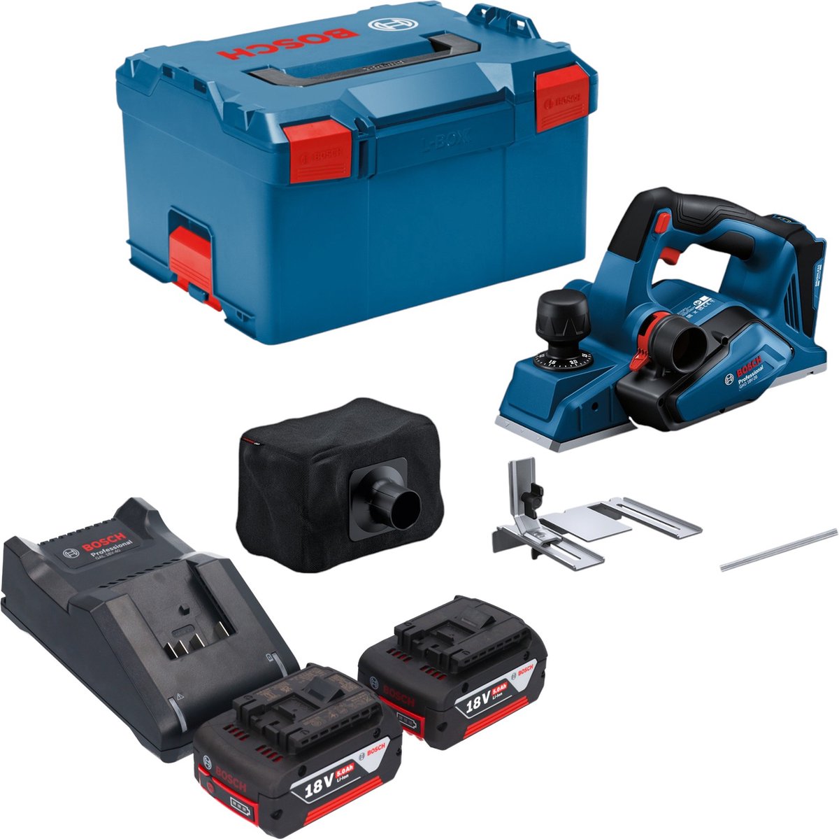 Bosch GHO 18V-26 Professionele accuschaafmachine 18 V 2,6 mm borstelloos + 2x accu 5.0 Ah + lader + L-Boxx