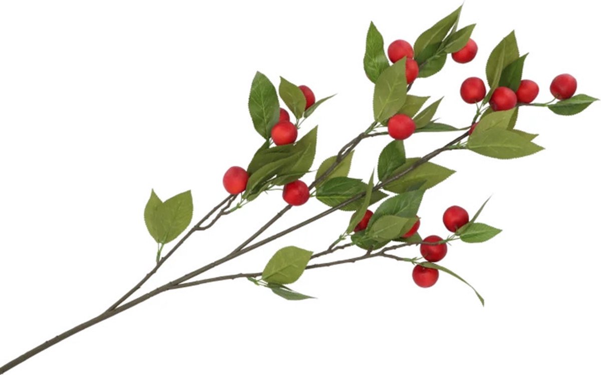 DK Design Kunstbloem fruit tak met appels - 90 cm - rood - Kunst zijdebloemen