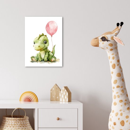 Affiche 30x40 cm - Dragon - Bébé animal - Ballon rose - Posters - Accessoires de décoration de chambre - Décoration murale chambre enfant - Décoration murale chambre bébé