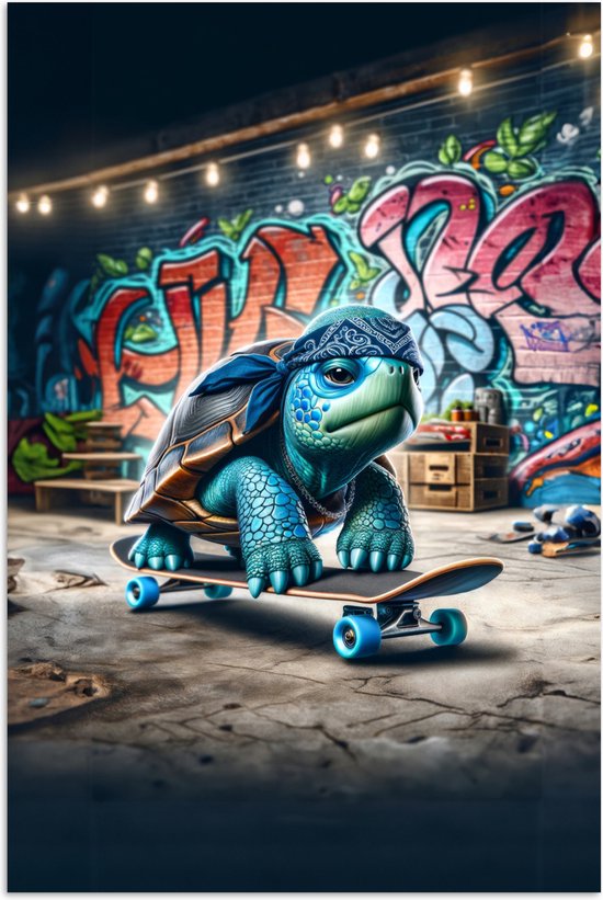 Poster 120x180 cm - Tortue - Graffiti - Skateboard - Garçons - Posters - Décoration murale chambre ado - Décoration chambre ados - Accessoires chambre jeunesse ado