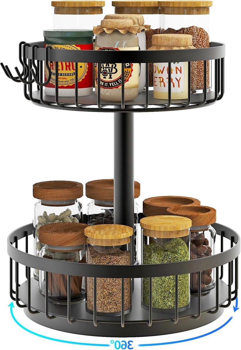 360° rotatie kruidenrek met 2 dieren condiment houder organizer draaitafel kasthouder voor keukenopslag anti-slip werkbladhouder multifunctionele cosmetische organizer