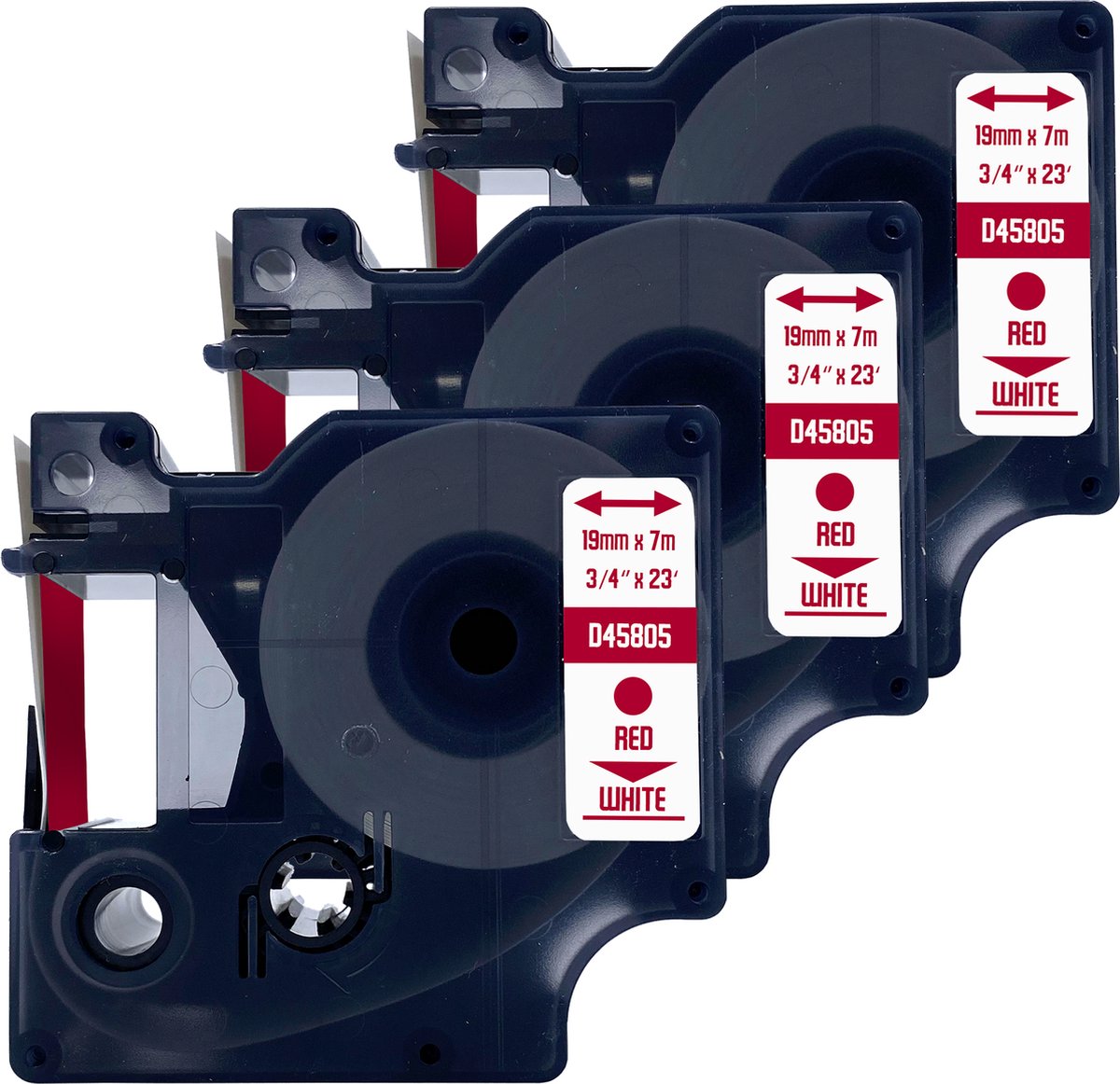 DULA Dymo D1 45805 - S0720850 - Compatible label tape - 3 lettertapes - Rood op wit - 19mm x 7m