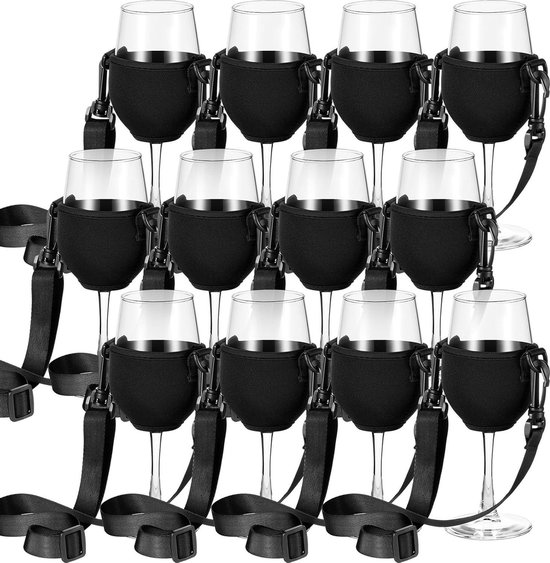 6 stuks nekbekerhouder, draagbare festivalbekerhouder, stoffen wijnglashouder voor Kerstmis, wijnfestival, bruiloft, verjaardag, feest, picknick