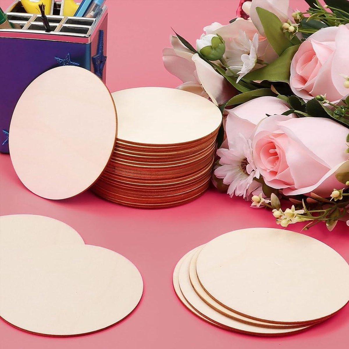 Houten schijven/cirkels/rondjes van dia 6 cm - 6x stuks - Hobby/knutselmateriaal | Fun en Feest