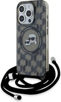 Étui MagSafe Karl Lagerfeld IML avec Monogram Karl & Choupette Head pour iPhone 15 Pro Max - Zwart