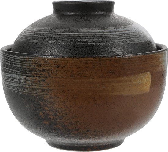 Keramische Miso-kom met deksel - Chinees porselein - stoomsoepkommen - eierpudding - geneeskrachtige vogelnest - rijstpasta - zwart