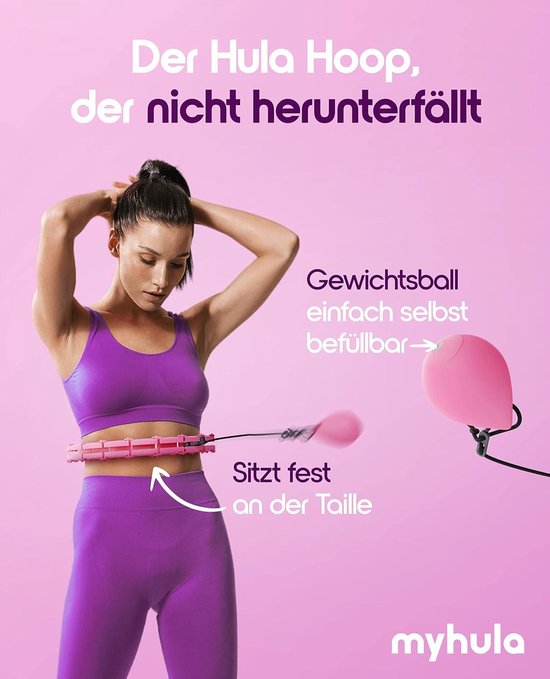 SOLULIFE Hoelahoep voor volwassenen, afslanken en massage, 24-delige hoelahoep om af te vallen, getraind heupen, benen, billen, hoepel die nooit valt, hoelahoep met bal incl. tas