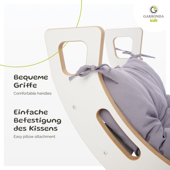 Garronda Houten Klimbrug Klimboog Inclusief Kussen - Montessori Klimrek - Naturel Hout - Kinderspeelgoed - Kussen - Wit - GD-OBU
