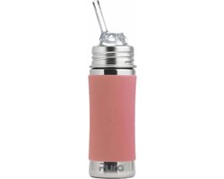 Pura Rietjesfles Free Flow 325 ml - Drinkfles - Bidon - Plasticvrij - Vaatwasserbestendig - Op 2 Manieren te Gebruiken - Medische Kwaliteit Siliconen - Inclusief Siliconen Rietje Free Flow, Reisdop en Sleeve - Top is Verwisselbaar - Veelzijdig - Rose