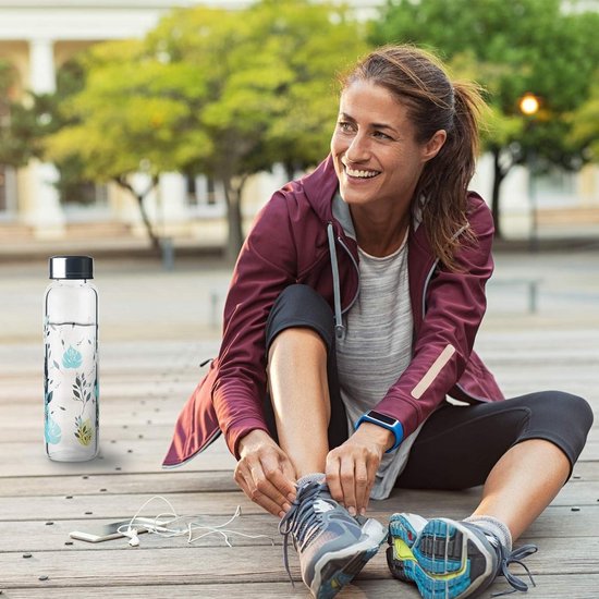 com-four® 2x kunststof waterfles - lichte drinkfles voor sport, school, universiteit en vrije tijd, met schroefdop en bodem van roestvrij staal (groen roze