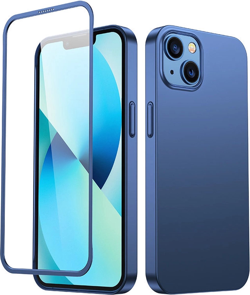 Joyroom - 360 - - 360 - Full - Case - case - cover - voor - iPhone - 13 - achter- en - voorkant - case - + - gehard - glas - blauw - (JR-BP927 - blauw)