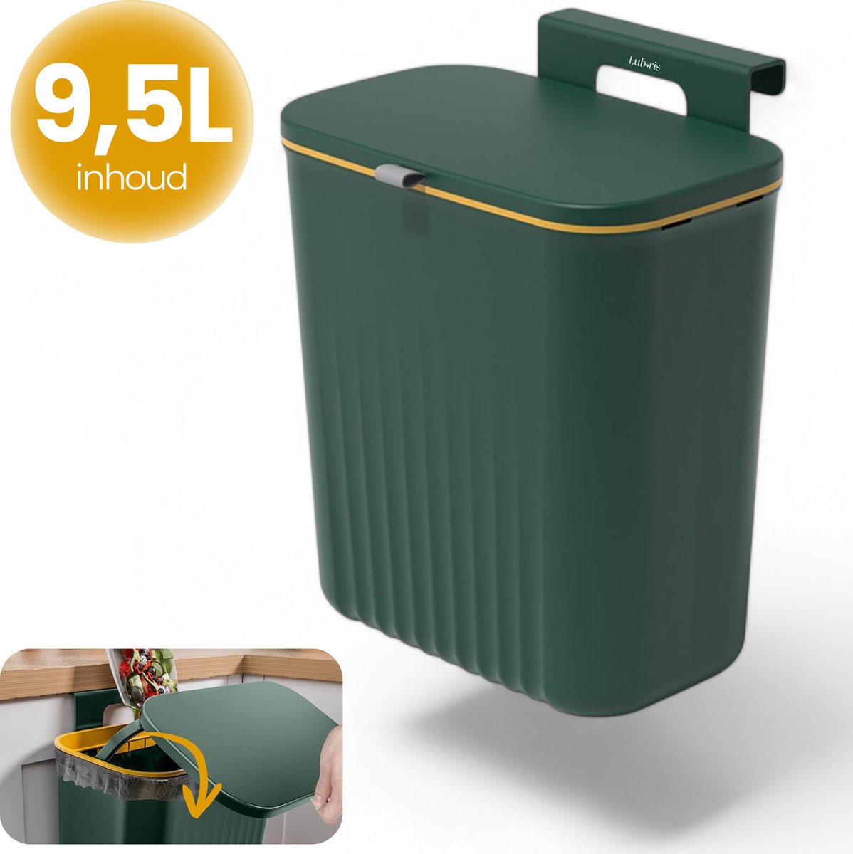 Goedkoopste Ludoris Ophangprullenbak – Groen – Afvalscheidingsprullenbak – Inbouwafvalemmer – Compostbak – Tafel- & Wandprullenbak