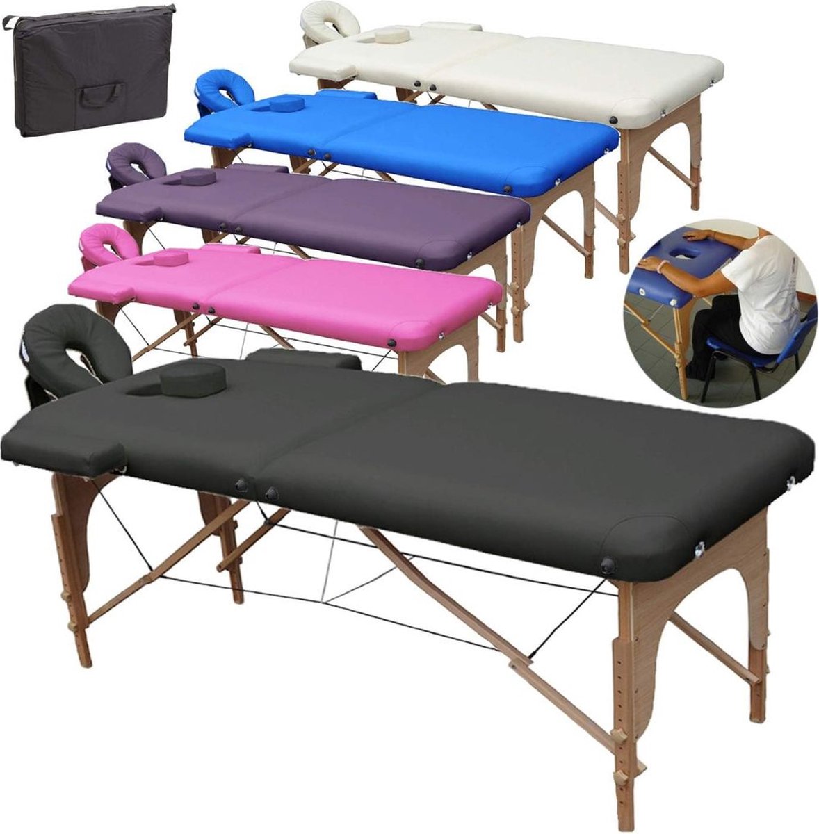 Massagetafel Inklapbaar - Behandeltafel Inclusief Opbergtas - Massage Tafel Inklapbaar - Zwart