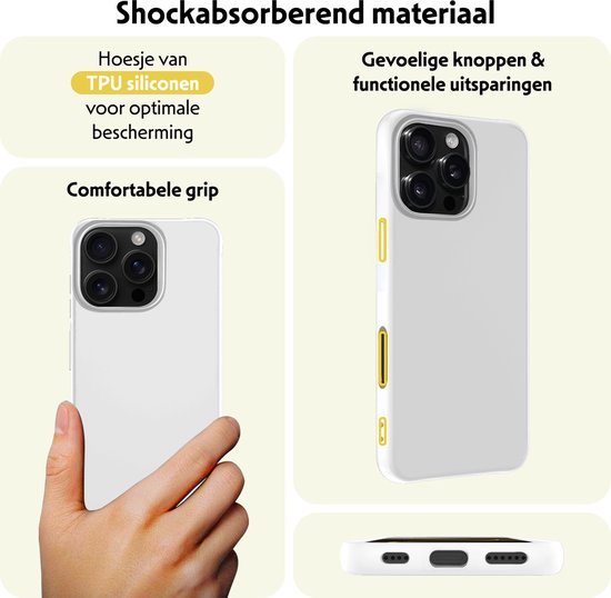 Coque pour iPhone 16 Pro Coque en Siliconen avec 2x films de protection d'écran - Coque pour iPhone 16 Pro Coque en Siliconen - Wit