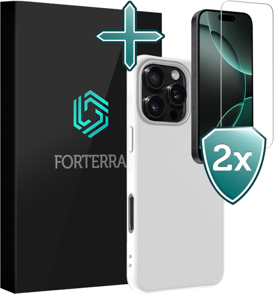 Hoesje Met 2x Screenprotector - Geschikt voor Apple iPhone 16 Pro Max - Sterk & Shockproof - Telefoon Hoes - Back Cover - Siliconen Case - Wit