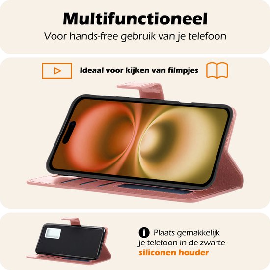 Étui pour iPhone 16 Plus Cover Bookcase Flipcase Book Cover avec 2 films de protection d'écran - Étui pour iPhone 16 Plus Case Book Case - Or rose