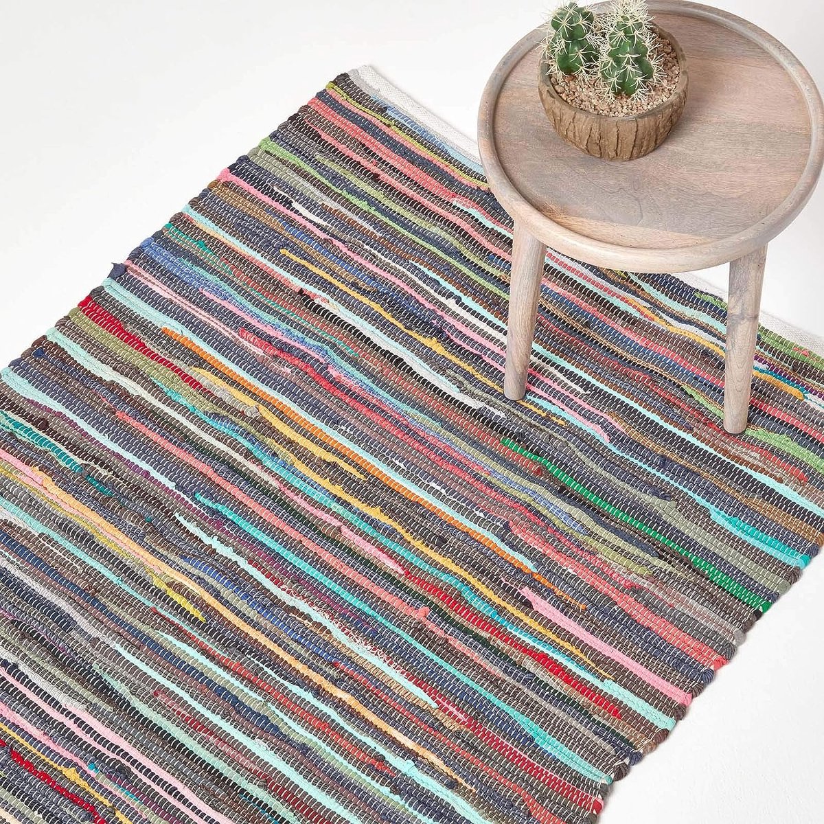 Homescapes Handgeweven katoenen Chindi-vloerkleed met kleurrijke strepen, 60 x 90 cm