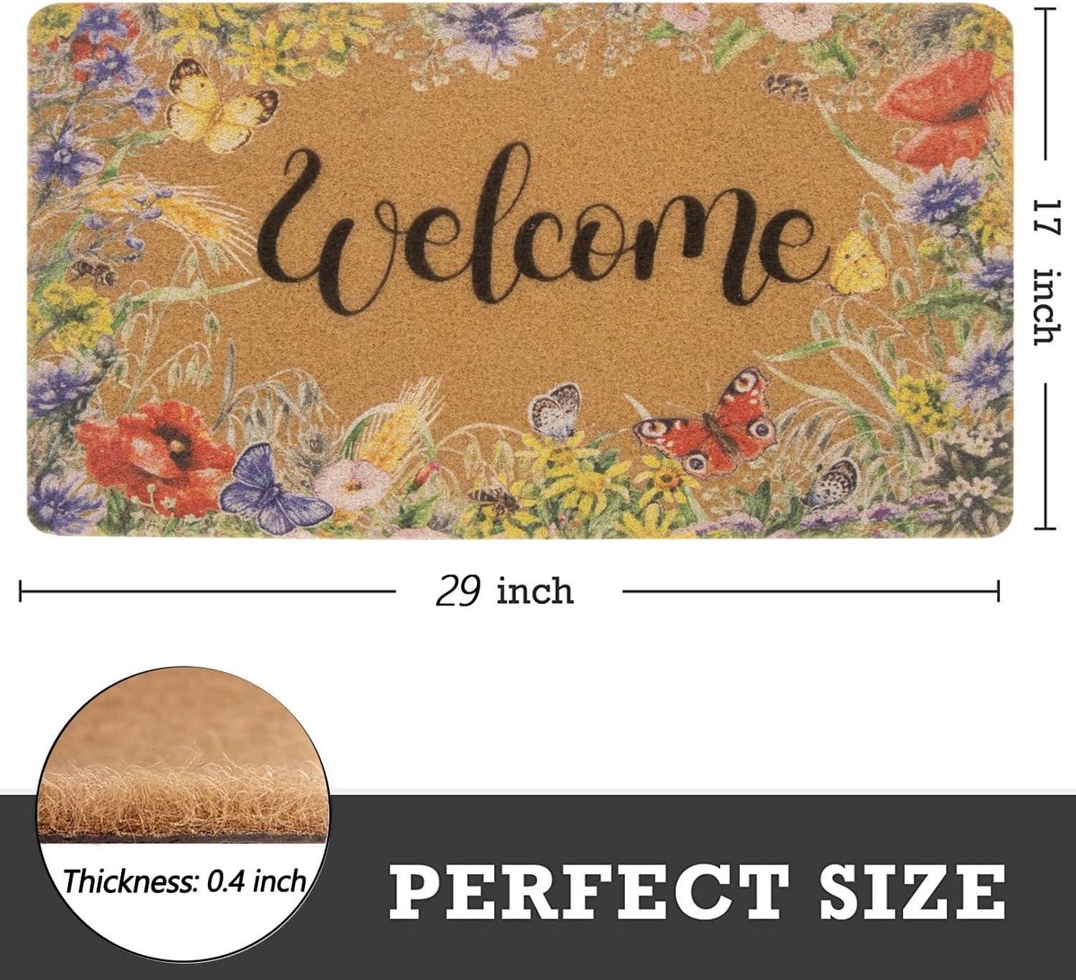 Barnyard Designs 'Hello' deurmat welkomstmat, buitenmat, grote voordeurmat, binnenentree, achterdeurmat, buiteningang, veranda, schattig boerderij huis lente herfst, 30 x 17, bruin