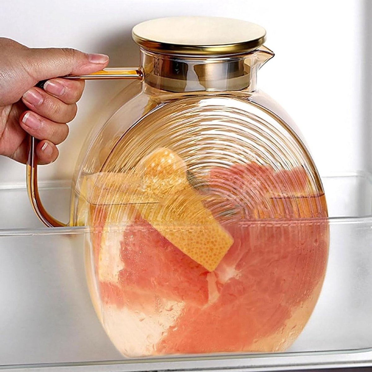 Waterkaraf - Water karaf 2.2 liter roestvrijstalen deksel druppelbestendige glazen kan hittebestendig explosiebestendig amberglas waterkan koelkast gebruik