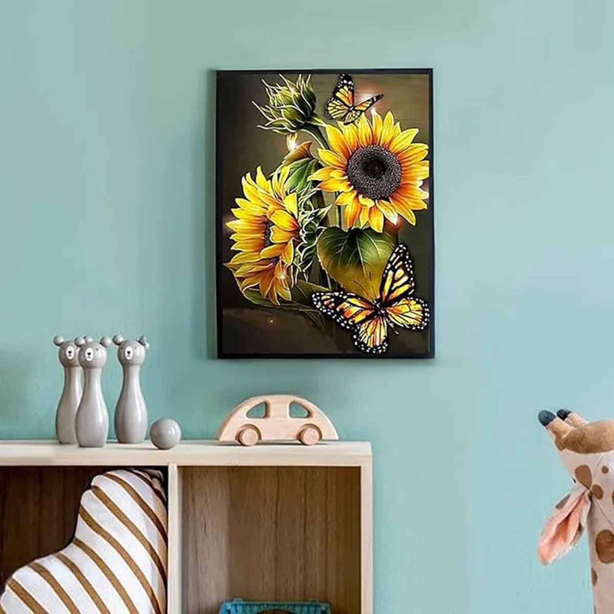 Huntex Diamond Painting Volwassenen - Diamond Painting Kinderen - Diamond Painting Pakket Volledig - Zonnebloemen met Vlinders - 30x40 cm — afbeelding 5