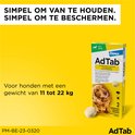 AdTab kauwtabletten voor honden van 11-22 kg met een bruine hond. Verpakking voor 3 tabletten.