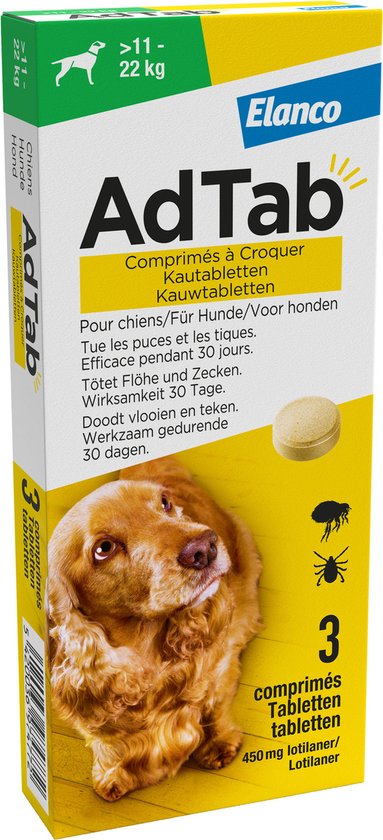 AdTab Anti Vlo en Teek Kauwtabletten Hond >11-22 kg 3 tabletten