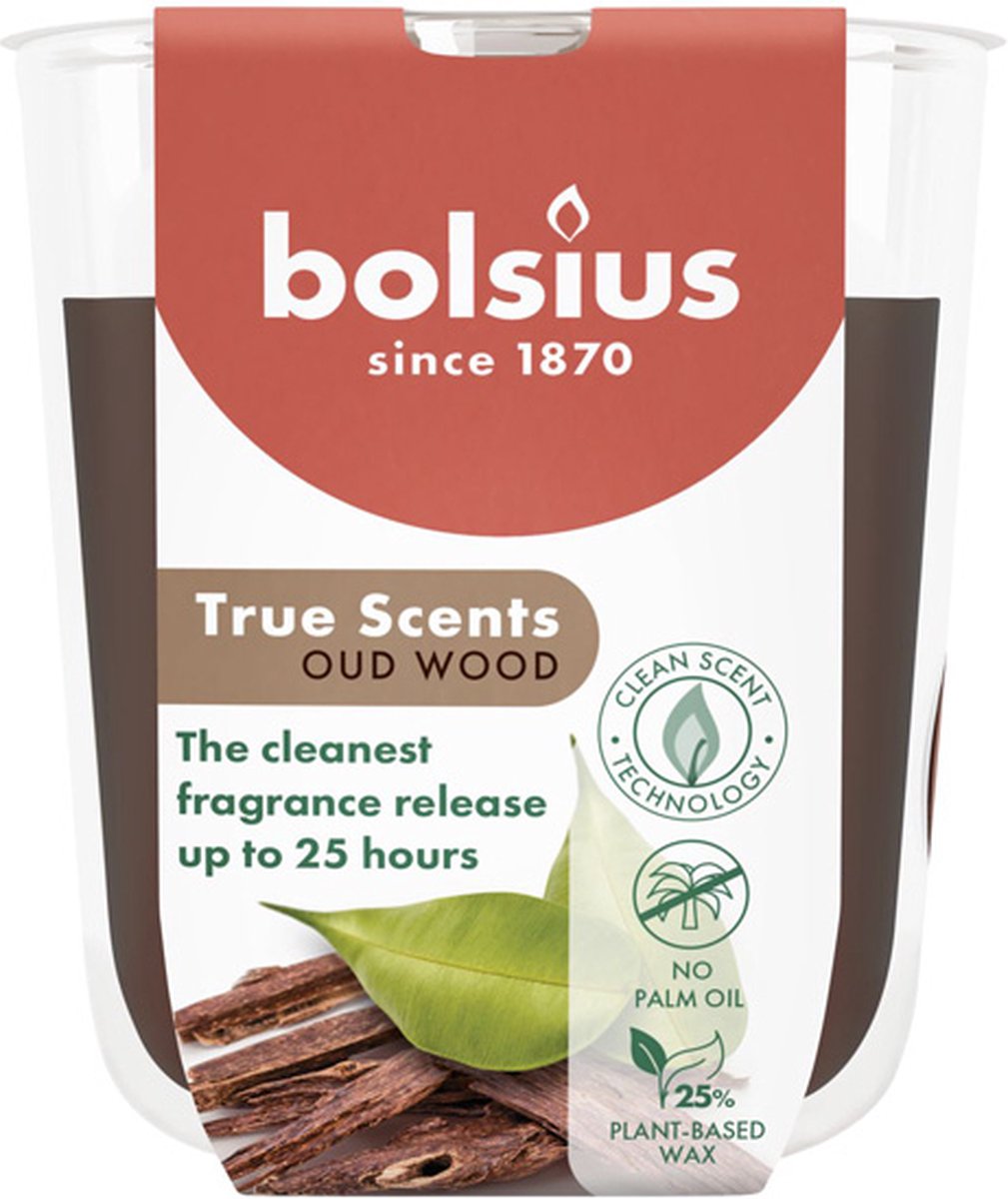 Bolsius 6 stuks Bolsius geurglas oud hout - oud wood geurkaarsen 80/73 (25 uur) True Scents bruin