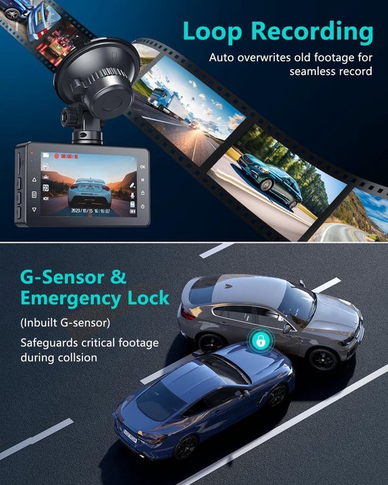 Caméra de Voiture 4K GPS, AQV Dashcam Voiture Avant Arriere, Surveillance de Stationnement, 3