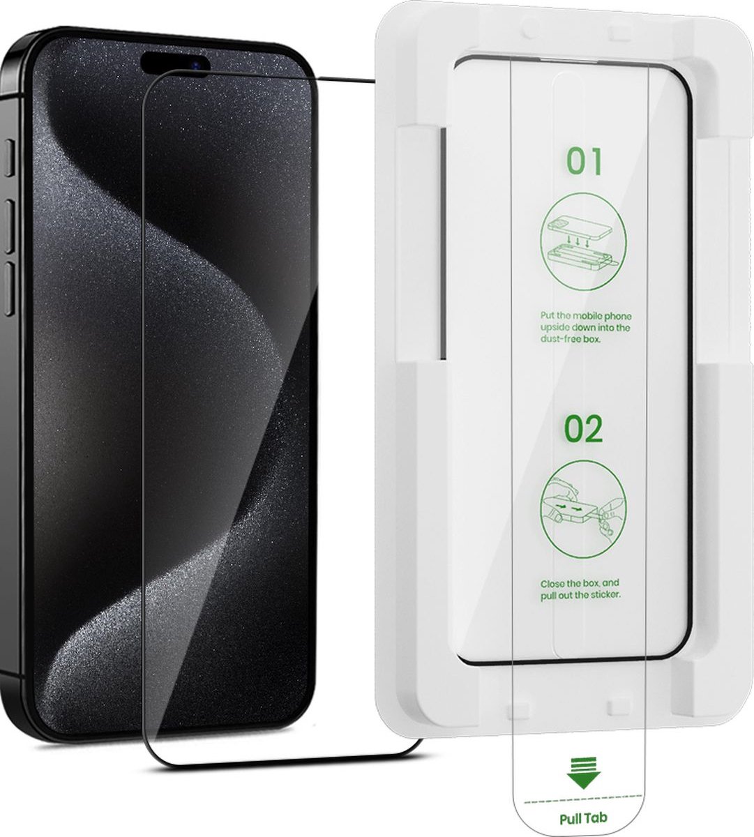 GrizzlyCoat Screenprotector geschikt voor Apple iPhone 15 Pro Glazen | GrizzlyCoat AlignPro Screenprotector - Case Friendly + Installatie Frame - Zwart